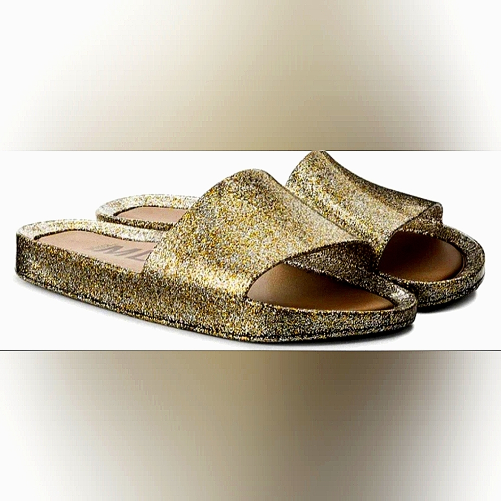 New Women Melissa Beach Luxury Slide PVC Glitter Open Toe Slip On Sandal Size 7